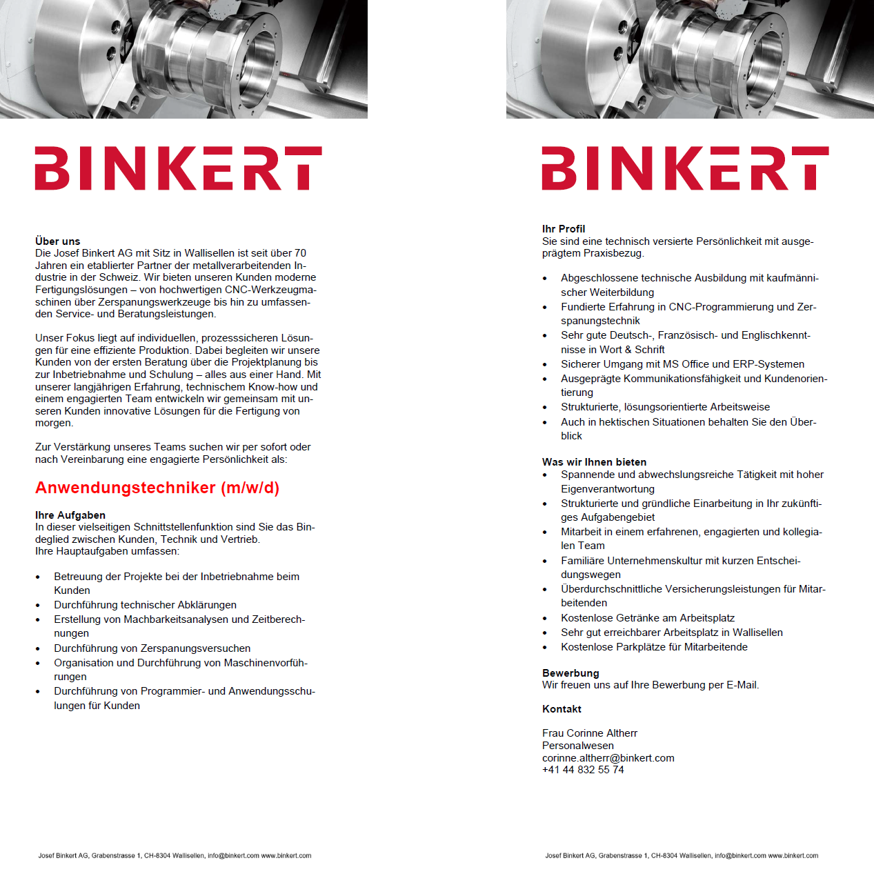 Anwendungstechniker Stelleninserat